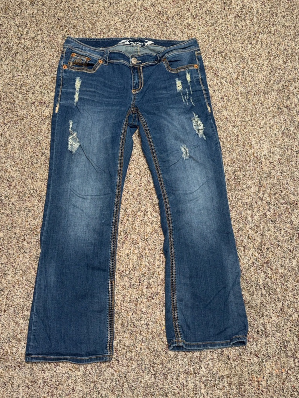 Seven7 Women's size 16 jeans‎ Dark Blue Distressed Boot Cut Jeans luxe